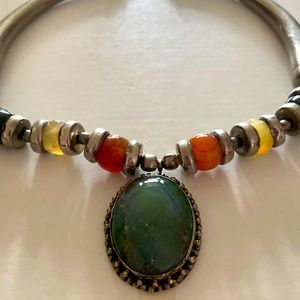 Vintage 80s silver necklace with semiprecious stones